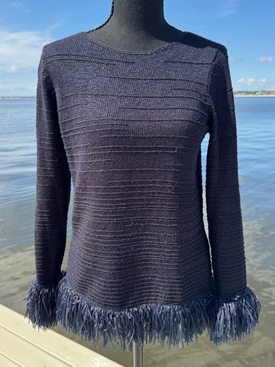 NIC+ZOE Sweaters - Nic and Zoe Small, navy Fringe Hem Long-Sleeve Women's Top. Excellent condition